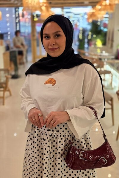 Ekru Kruvasan Baskılı Basic Body