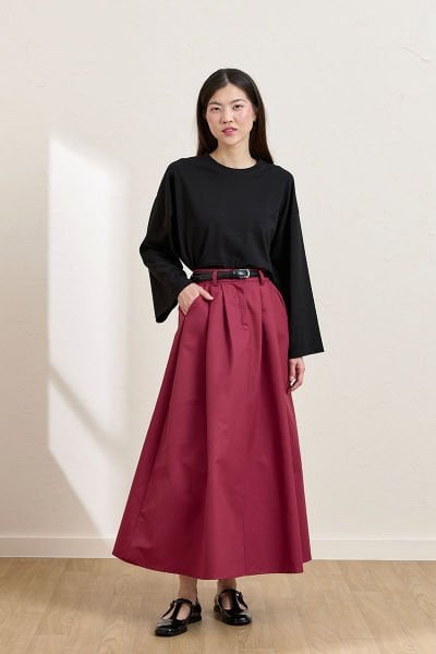 Bordo keten Tek Düğmeli Etek & Siyah Body Takım