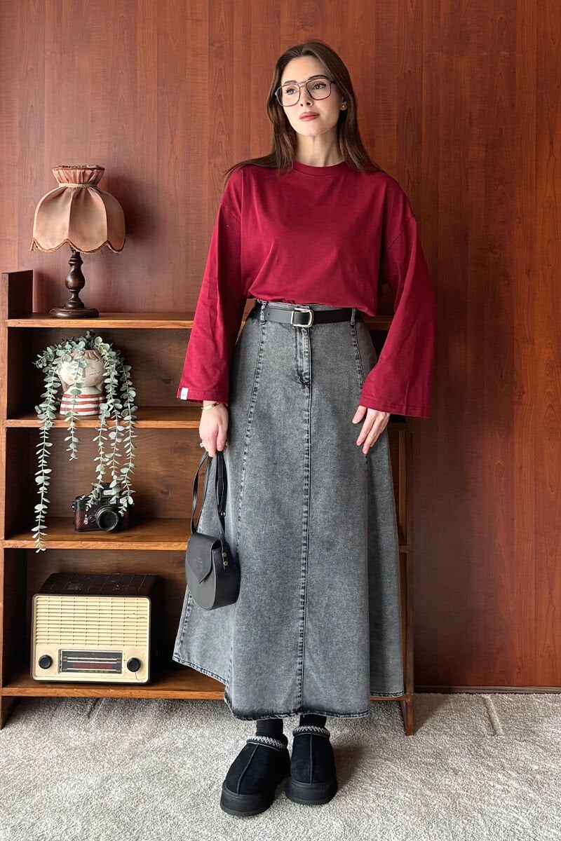 Bordo Body & Antrasit Kot Kloş Etek Takım