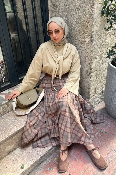 Vizon Ekoseli Bohem Kat Etek