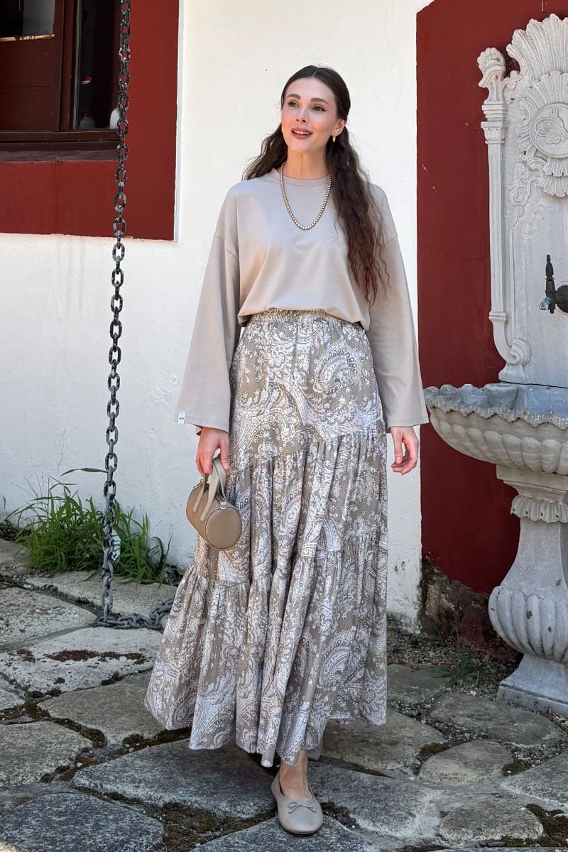 Taş Etnik Desen Çapraz Kat Etek