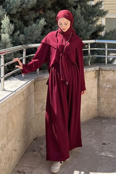 Bordo Oysho Bağlamalı Pantolon Takım