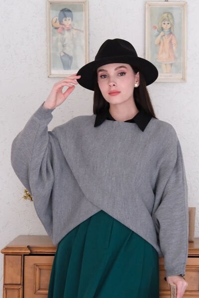 Gri Kimono Triko Crop