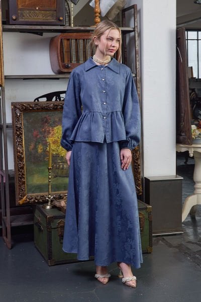 İndigo Jakarlı Gömlek Etek Takım