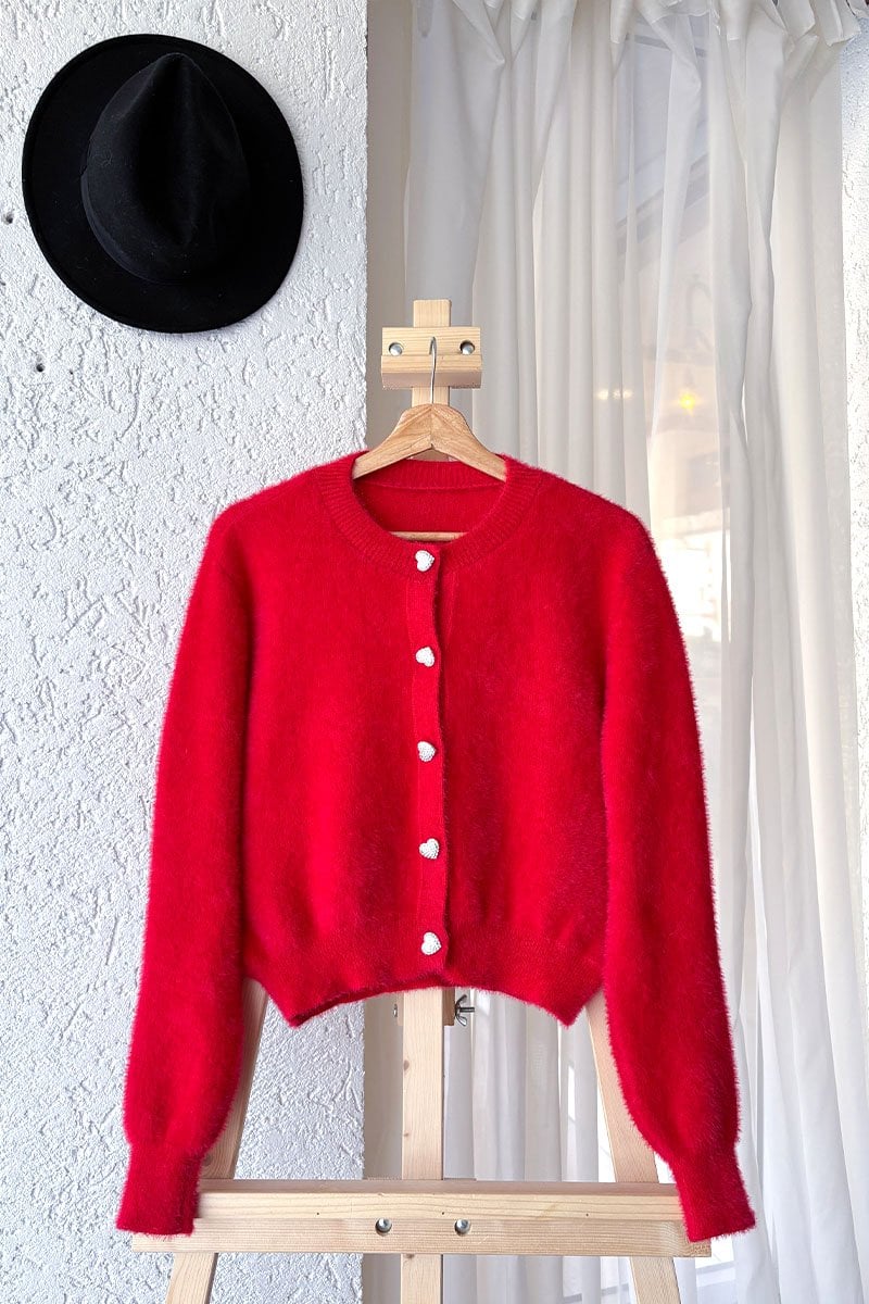 Kırmızı Peluş Hırka