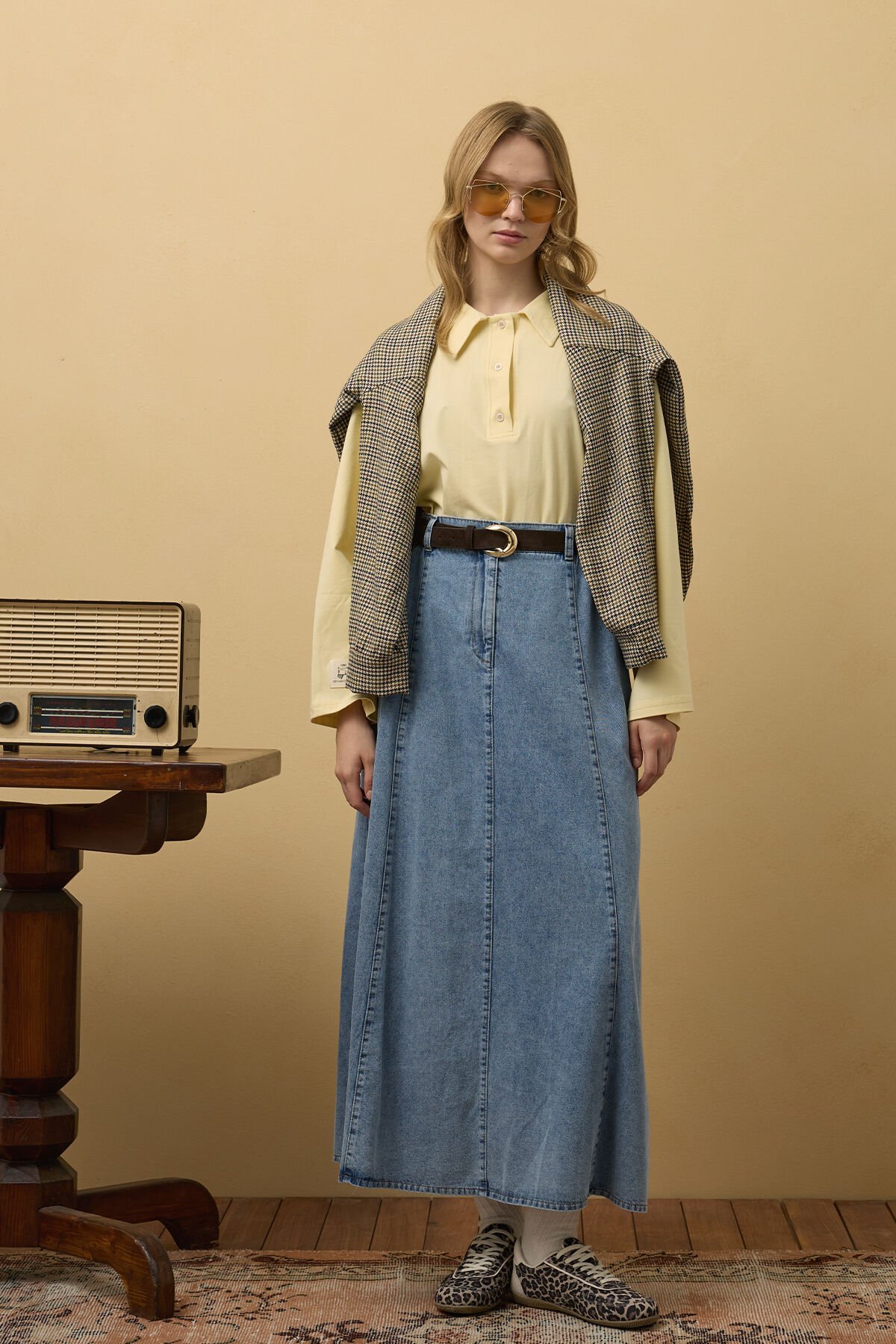 Buz Mavisi Kot Kloş Etek