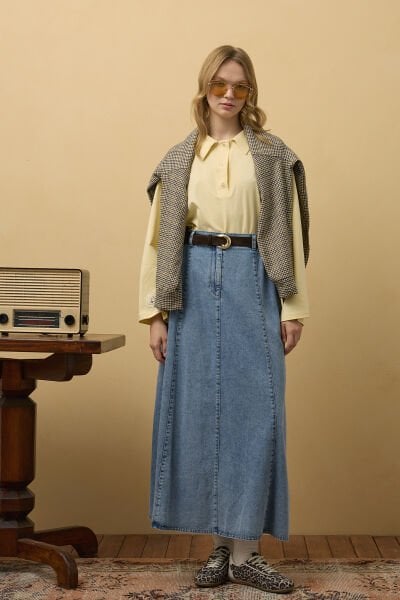 Buz Mavisi Kot Kloş Etek