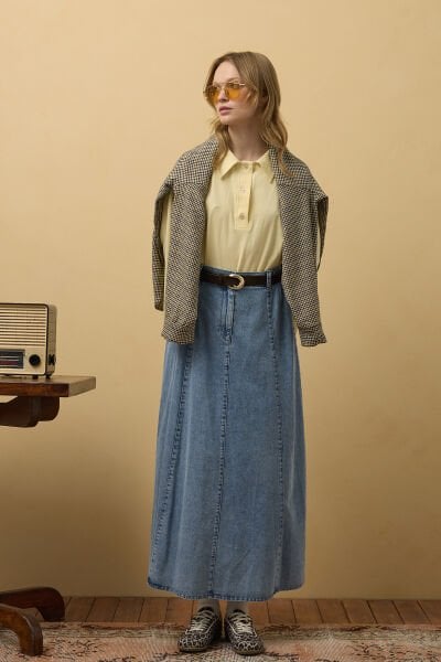 Buz Mavisi Kot Kloş Etek