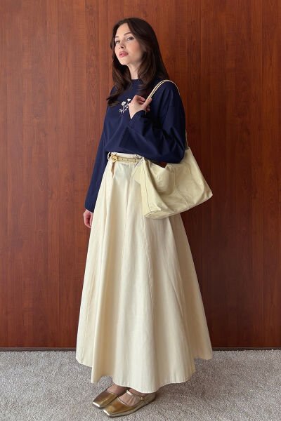 Lacivert Nakışlı Body