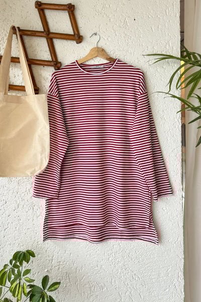 Bordo Çizgili Tunik