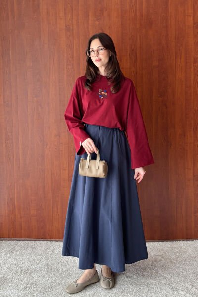 Bordo Nakışlı Body