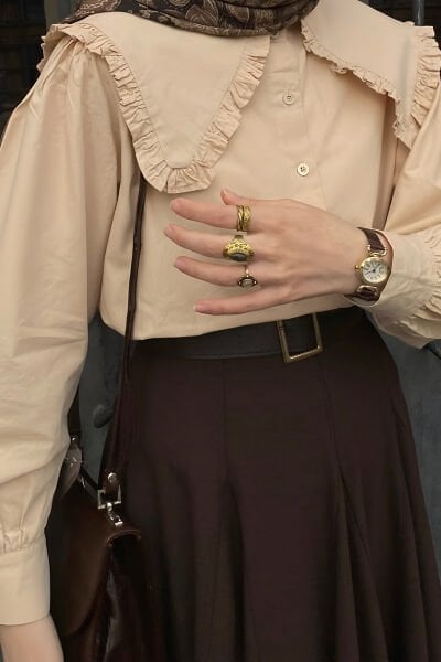 Acı Kahve Koton Parçalı Etek