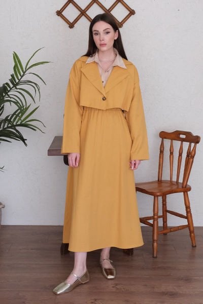Camel Duck Keten Mini Ceket Takım