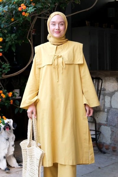 Hardal Organik Keten Bahriye Yaka Tunik