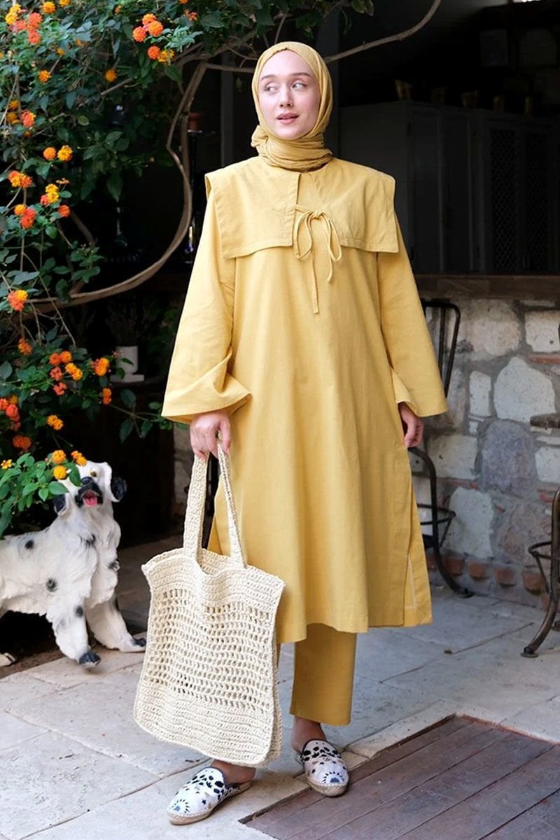 Hardal Organik Keten Bahriye Yaka Tunik