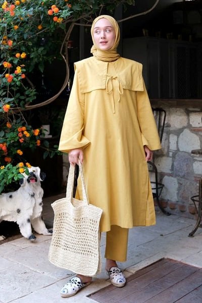 Hardal Organik Keten Bahriye Yaka Tunik