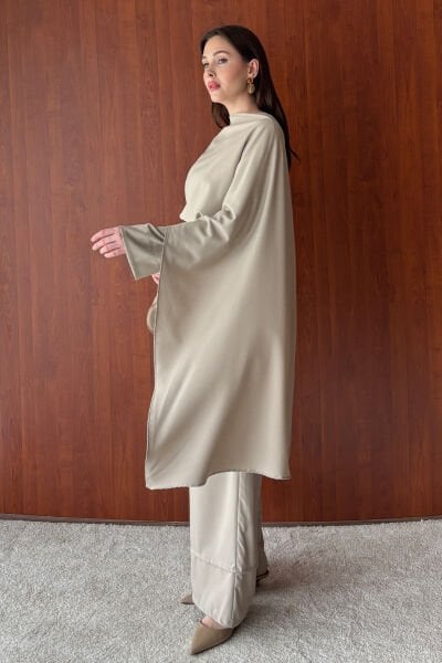 Vizon Poliviskon Bağlamalı Tunik & Double Paça Pantolon Takım