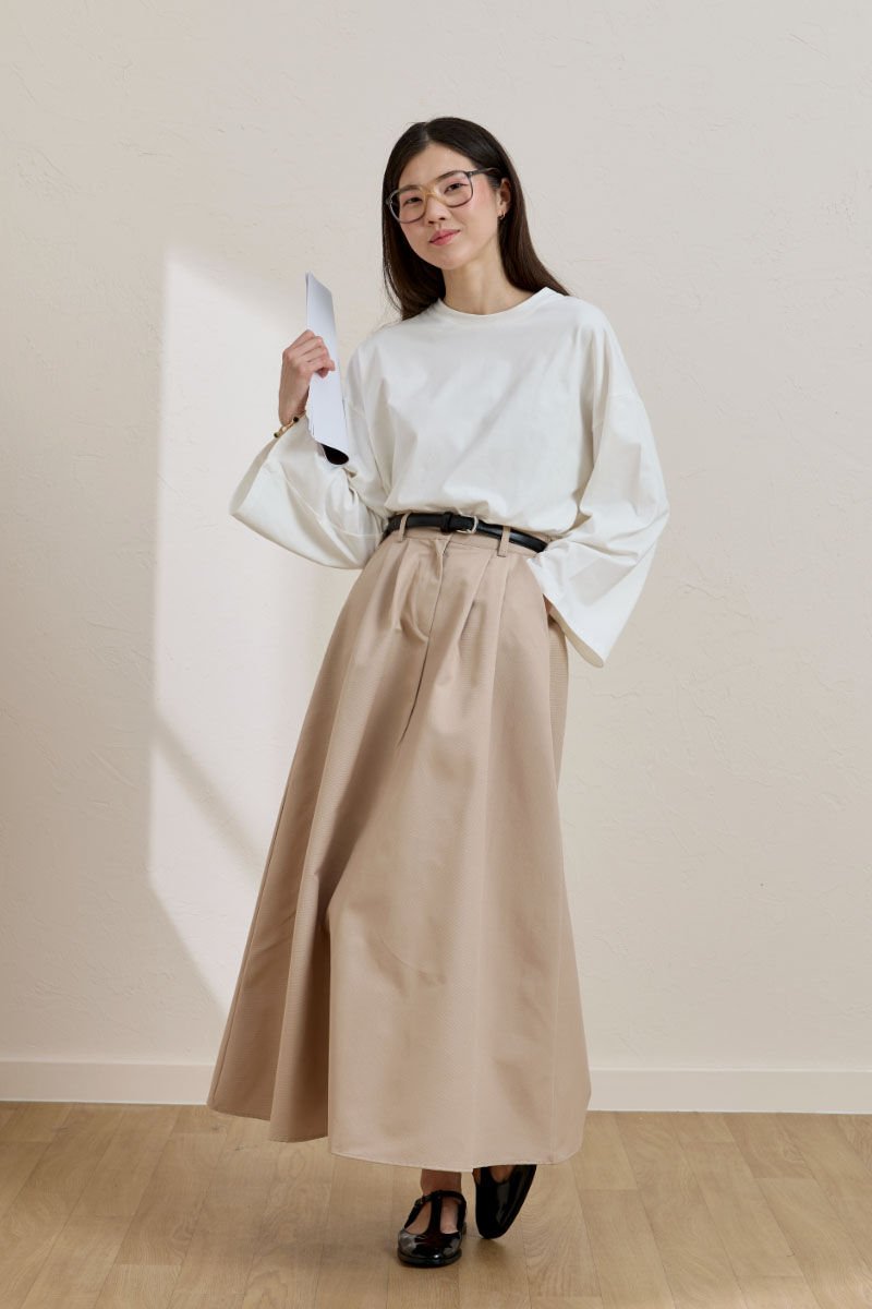 Pastel Krem keten Tek Düğmeli Etek & Ekru Body Takım