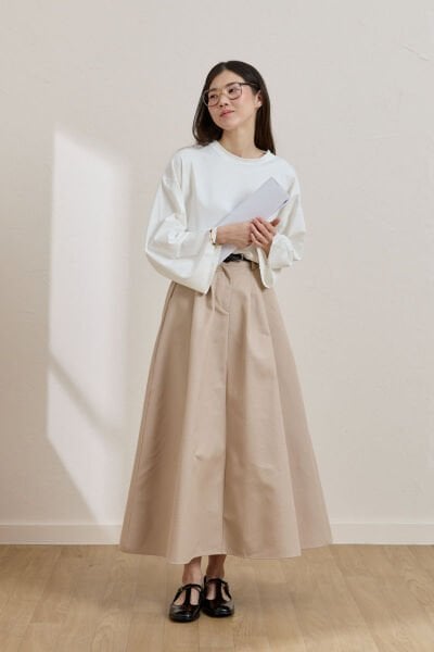 Krem Keten Tek Düğmeli Etek & Ekru Body Takım