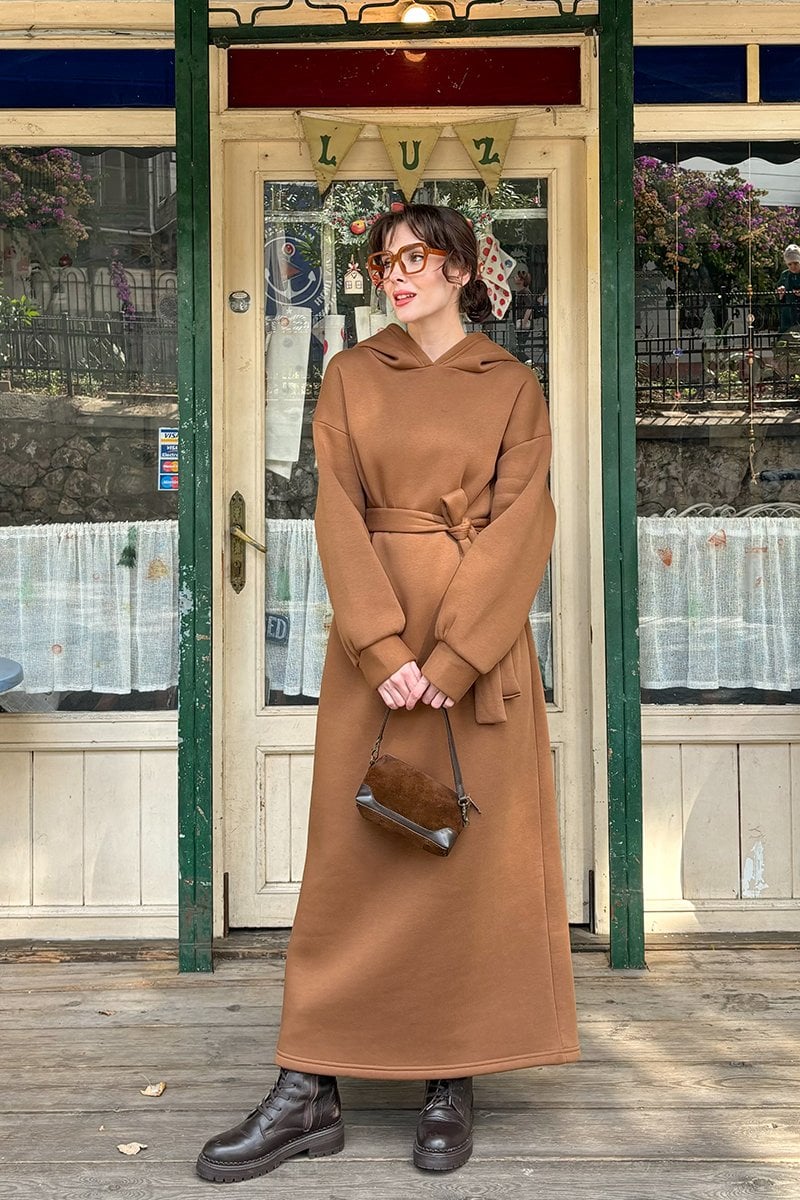 Sütlü Kahve 3 İplik Sweat Elbise