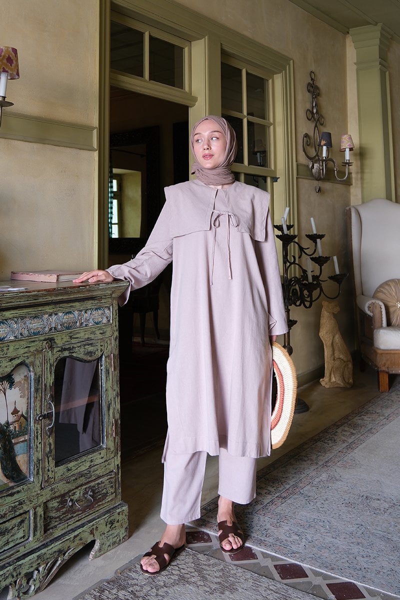 Gül Kurusu Organik Keten Bahriye Yaka Tunik