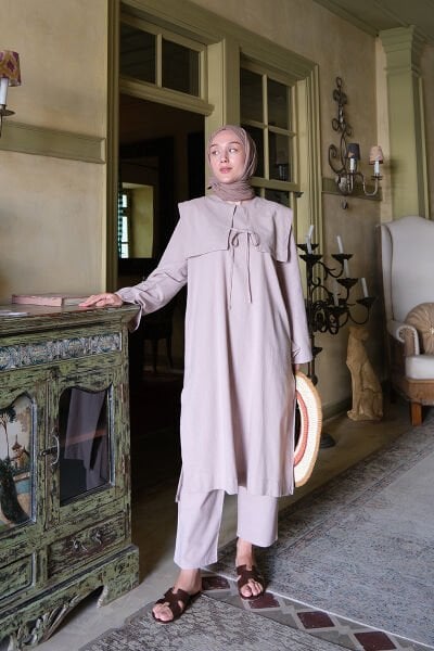 Soft Pembe Organik Keten Bahriye Yaka Tunik