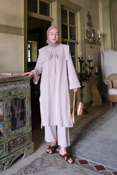 Soft Pembe Organik Keten Bahriye Yaka Tunik
