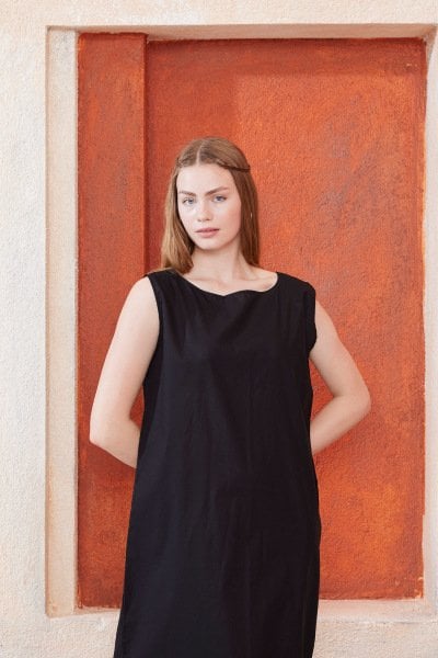 Siyah Koton Elbise Astar