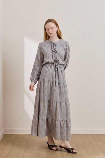 Gri Fistolu Müslin Kat Etek