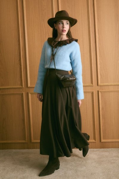 Acı Kahve Koton Parçalı Etek