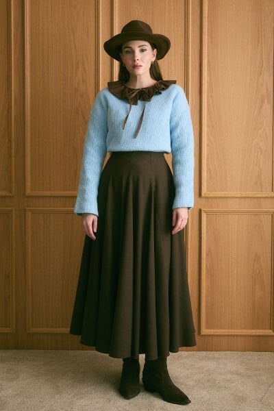 Acı Kahve Koton Parçalı Etek