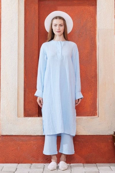 Bebe Mavisi Müslin Uzun Patlı Takım