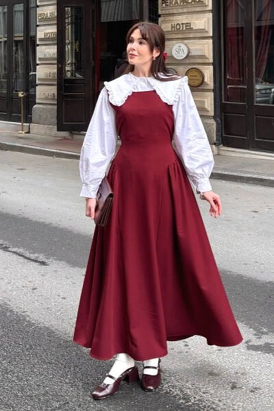 Bordo Krep Korsaj Detay jile