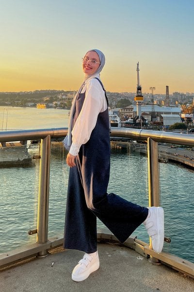 Lacivert Keten Salopet Tulum