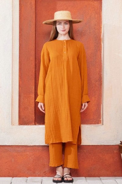 Turuncu Müslin Uzun Patlı Takım