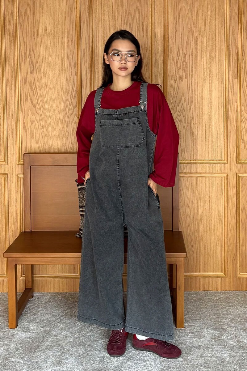 Bordo Body & Antrasit Kot Salopet Tulum Takım