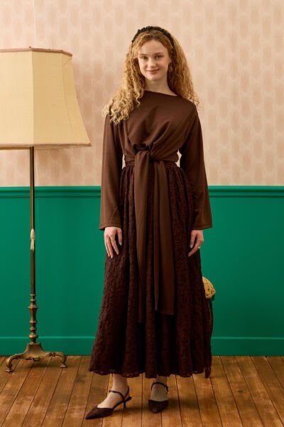 Acı Kahve Dantelli Balon Etek