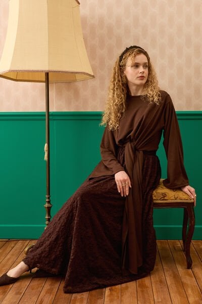 Acı Kahve Dantelli Balon Etek