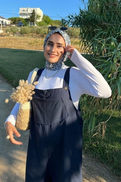 Lacivert Keten Salopet Tulum