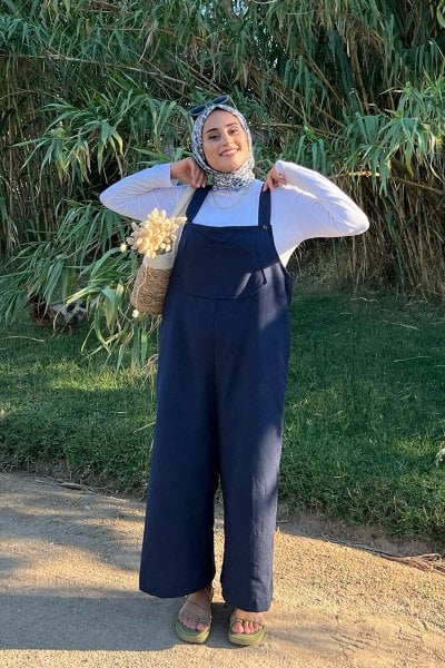 Lacivert Keten Salopet Tulum