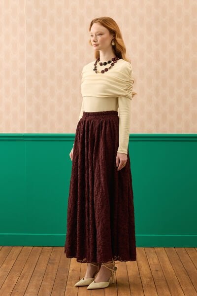 Acı Kahve Dantelli Balon Etek