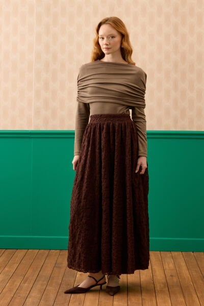 Acı Kahve Dantelli Balon Etek