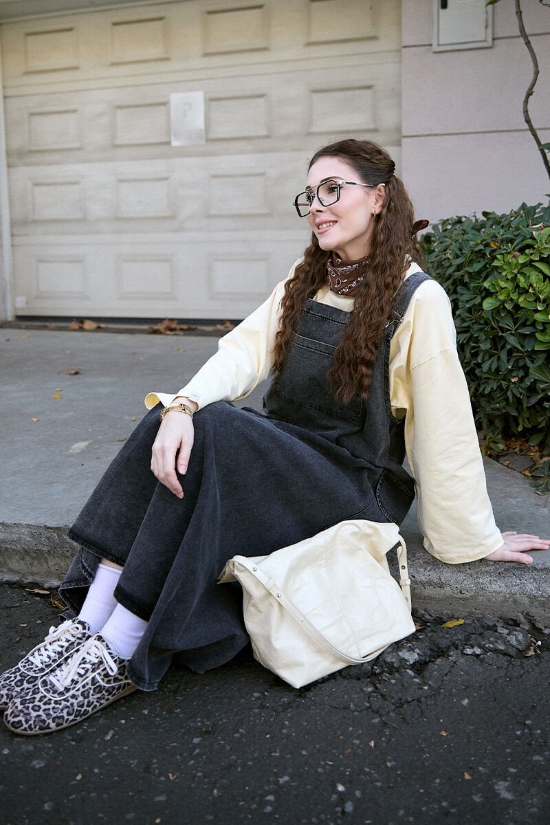 Tereyağ Sarısı Body & Antrasit Kot Etekli Salopet Takım