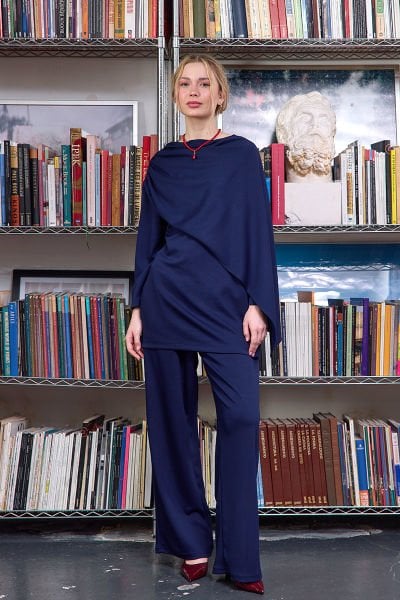 Lacivert Oysho Atkılı Tunik & Bol Paça Pantolon Takım