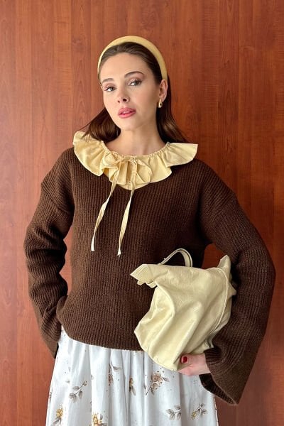 Acı Kahve V Yaka Triko Kazak