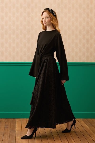 Siyah Dantelli Balon Etek