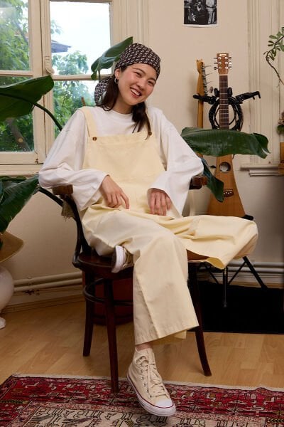 Tereyağ Sarısı Keten Salopet Tulum