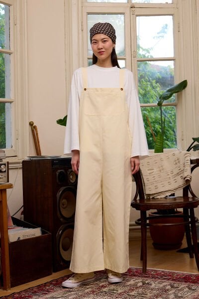 Tereyağ Sarısı Keten Salopet Tulum