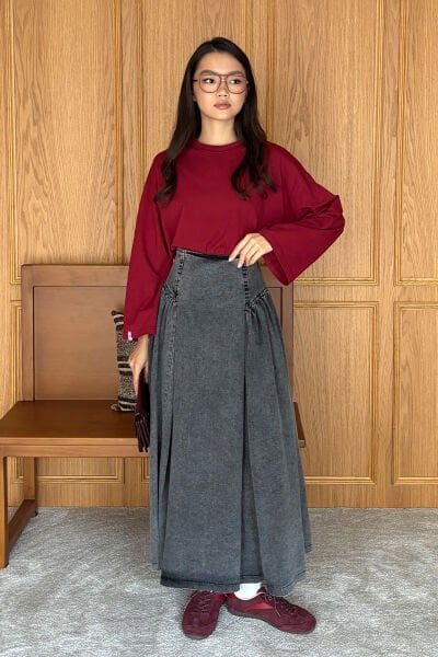 Antrasit Kot Pile Detay Etek