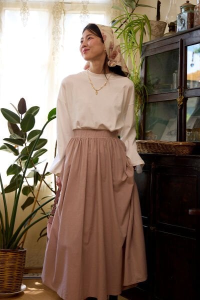 Ekru Body & Gül Kurusu Organik Keten Balon Etek Takım